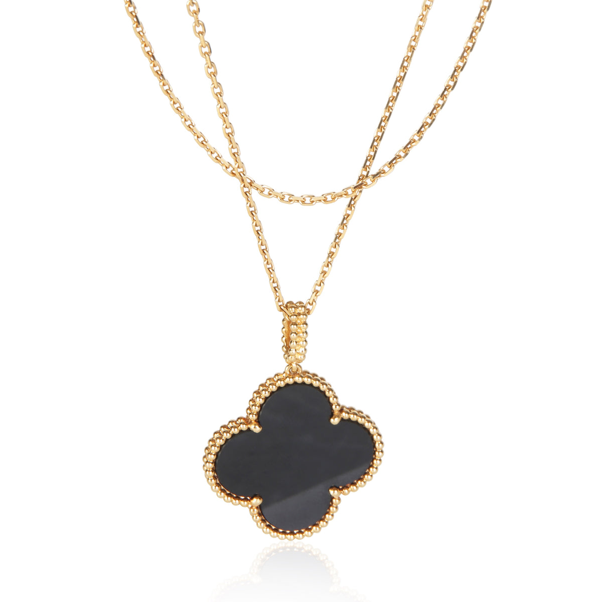 Van Cleef & Arpels Yellow Gold Onyx Magic Alhambra Necklace fv