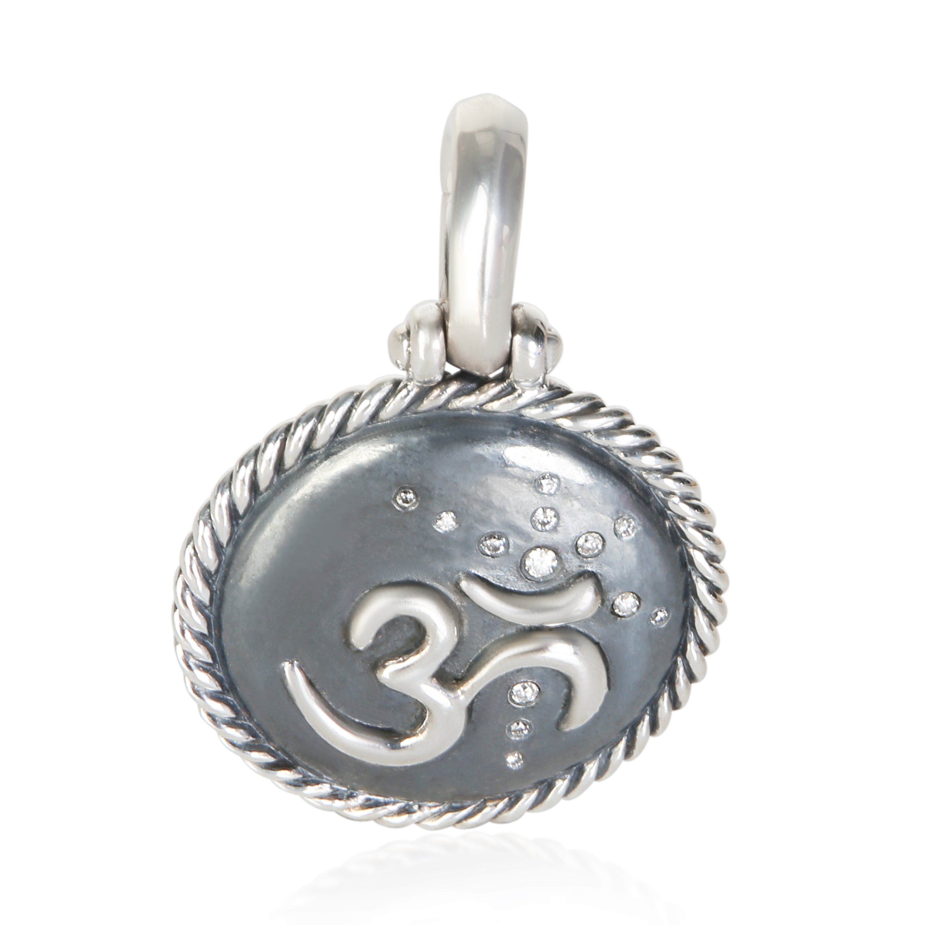 David Yurman Sterling Silver Diamond Om Amulet Pendant fv