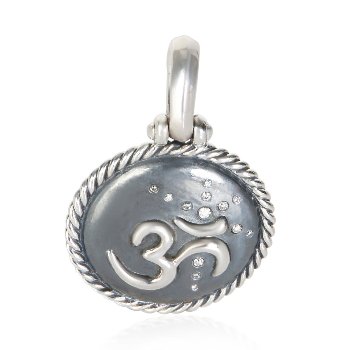 David Yurman Sterling Silver Diamond Om Amulet Pendant fv