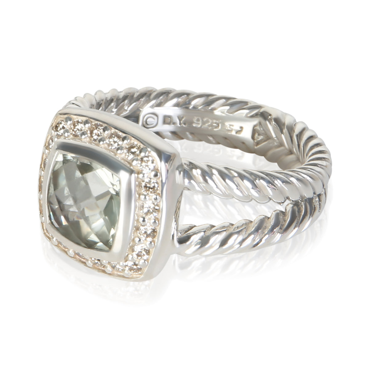 David Yurman Sterling Silver Prasiolite and Diamond Petite Albion Ring 2