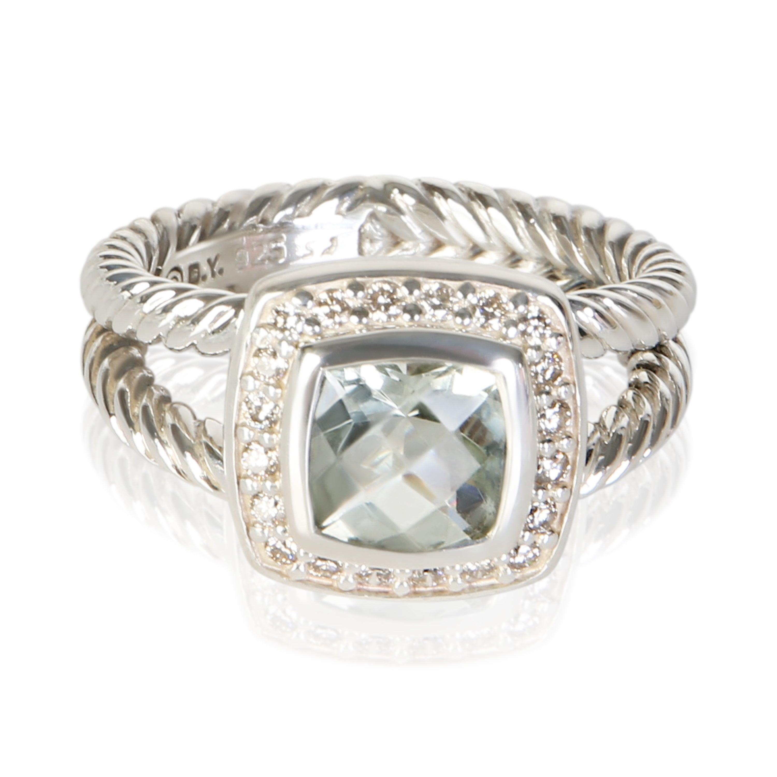David Yurman Sterling Silver Prasiolite and Diamond Petite Albion Ring fv