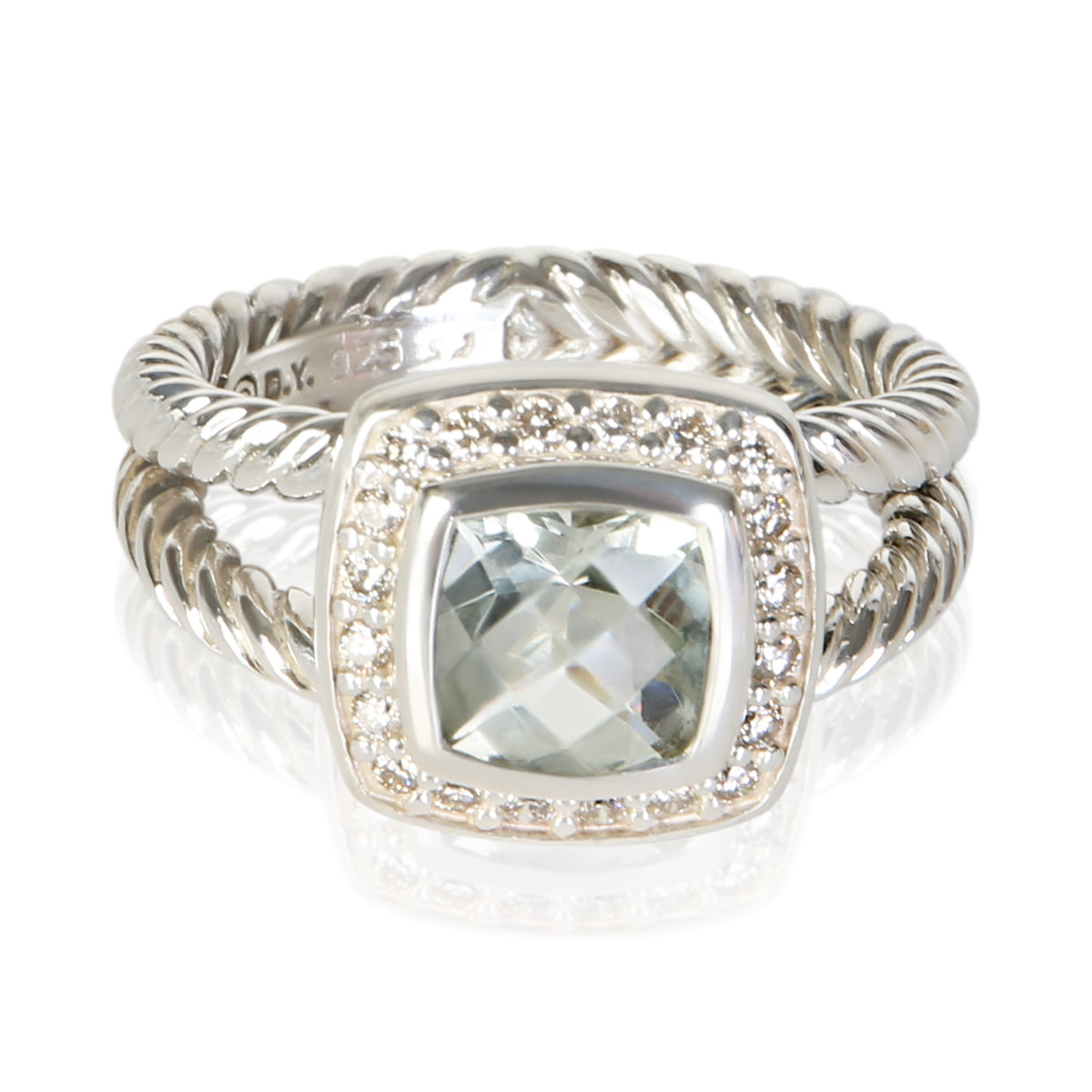 David Yurman Sterling Silver Prasiolite and Diamond Petite Albion Ring fv