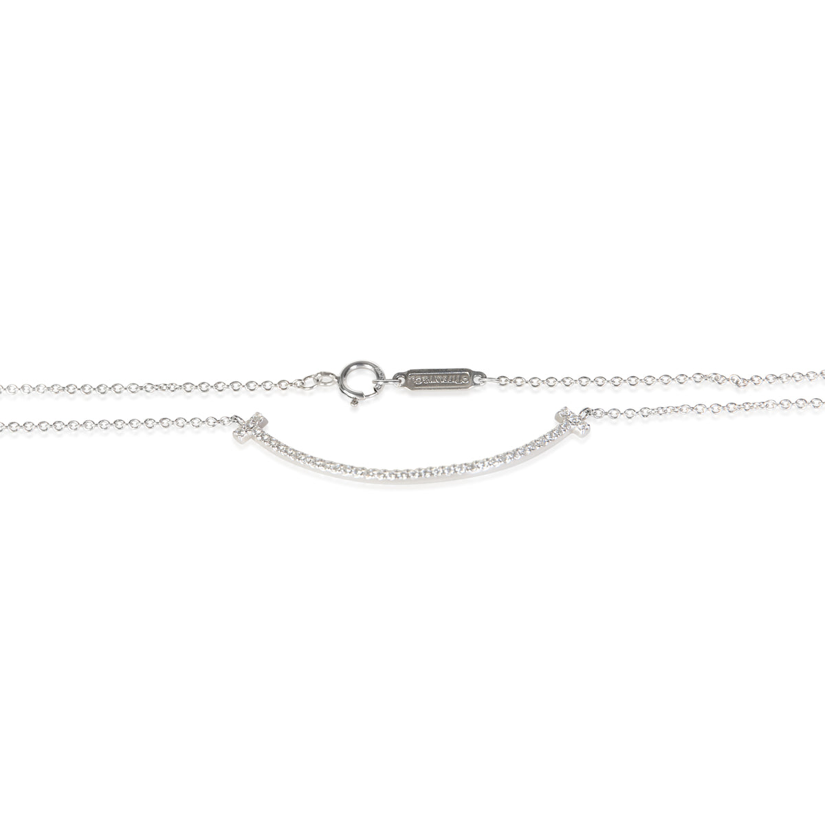 Tiffany & Co. White Gold Diamond Small Model Tiffany T Smile Necklace 2