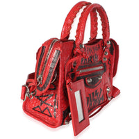 Balenciaga Red Croc Embossed Calfskin Graffiti Classic Hardware Mini City Bag Handbag 3