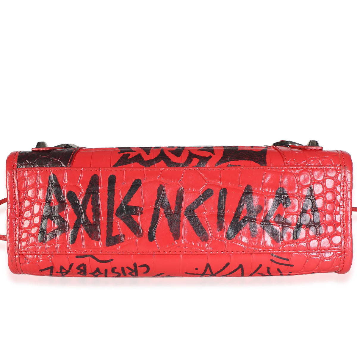 Balenciaga Red Croc Embossed Calfskin Graffiti Classic Hardware Mini City Bag Handbag 5