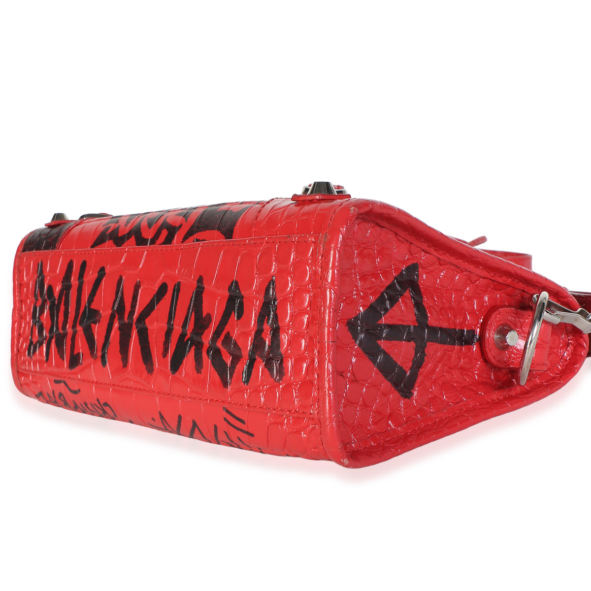 Balenciaga Red Croc Embossed Calfskin Graffiti Classic Hardware Mini City Bag Handbag 6