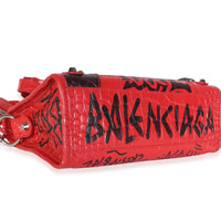 Balenciaga Red Croc Embossed Calfskin Graffiti Classic Hardware Mini City Bag Handbag 7