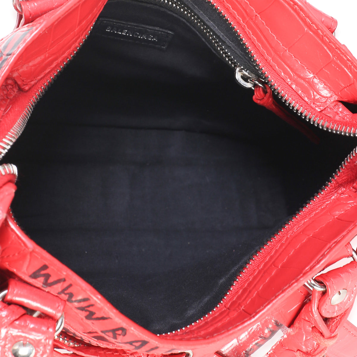 Balenciaga Red Croc Embossed Calfskin Graffiti Classic Hardware Mini City Bag Handbag 8