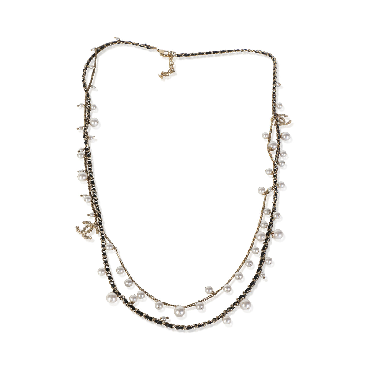 Chanel Gold Plated 2016 Leather & Faux Pearl CC Necklace 3