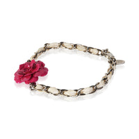Chanel 2004 Cream Leather & Pink Camelia Bracelet 2