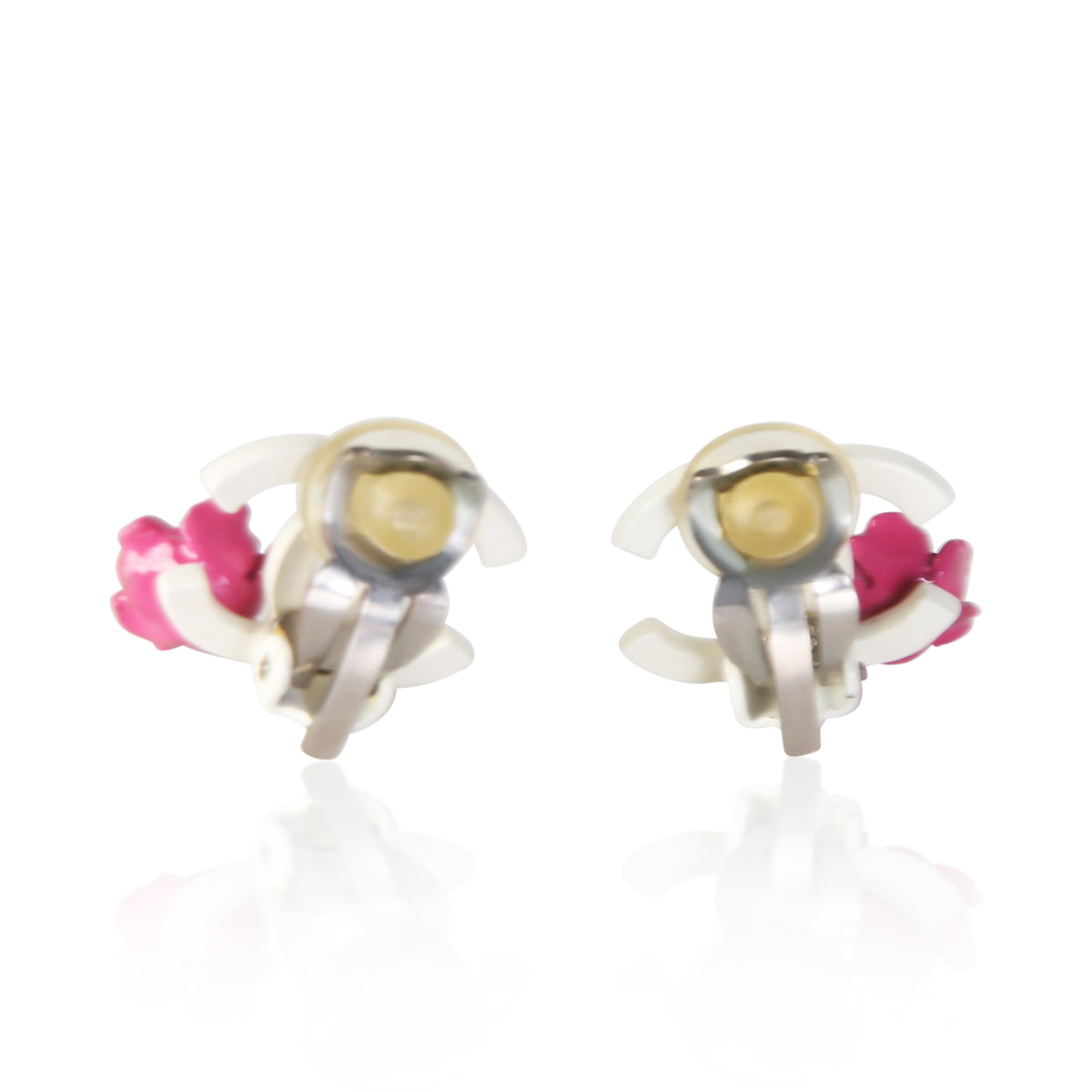 Chanel White & Pink Enamel CC Earrings 3