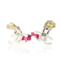Chanel White & Pink Enamel CC Earrings 4