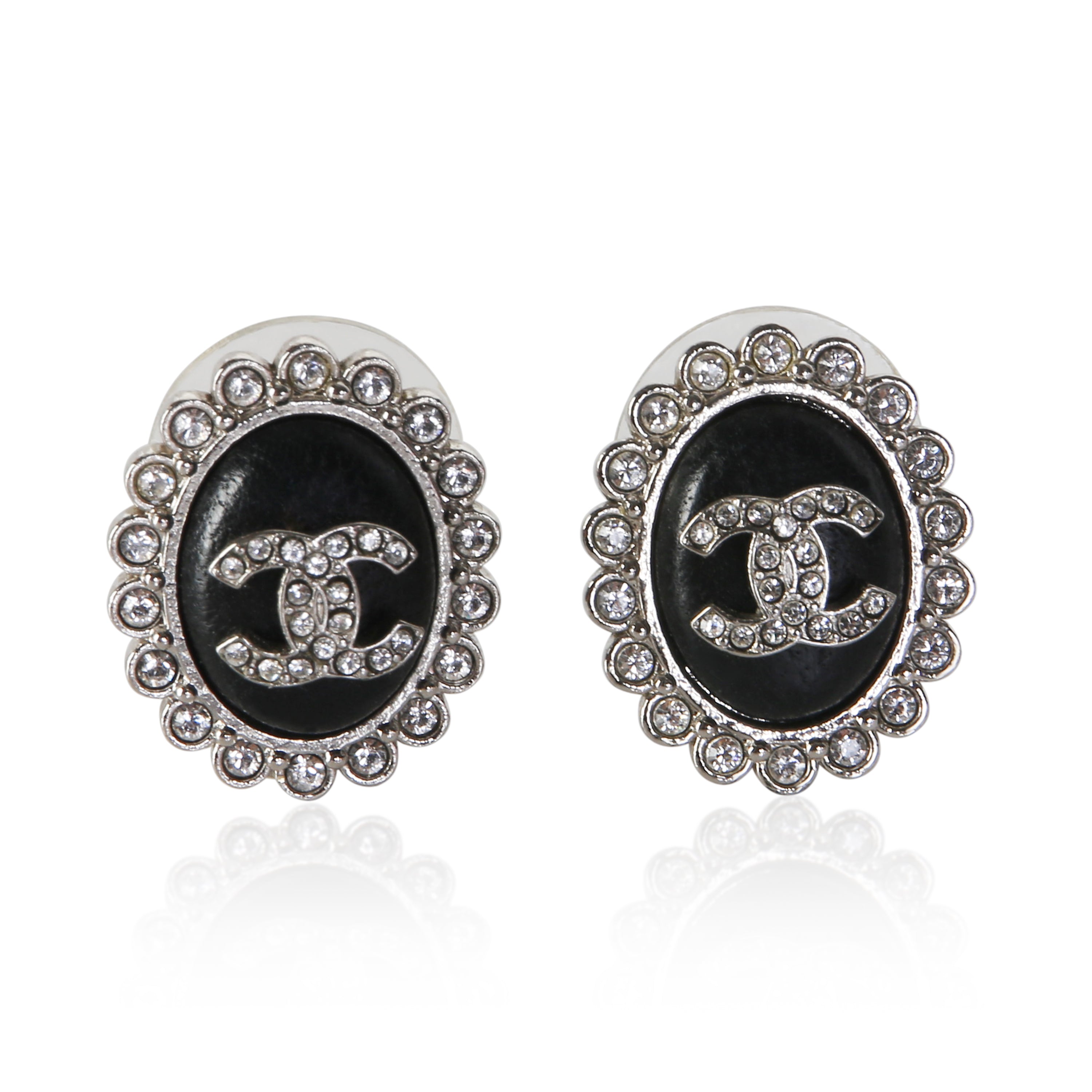 Chanel 2022 Oval Leather & Strass CC Earrings fv