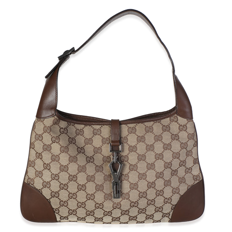 Gucci Vintage Beige GG Canvas Jackie Hobo Handbag fv