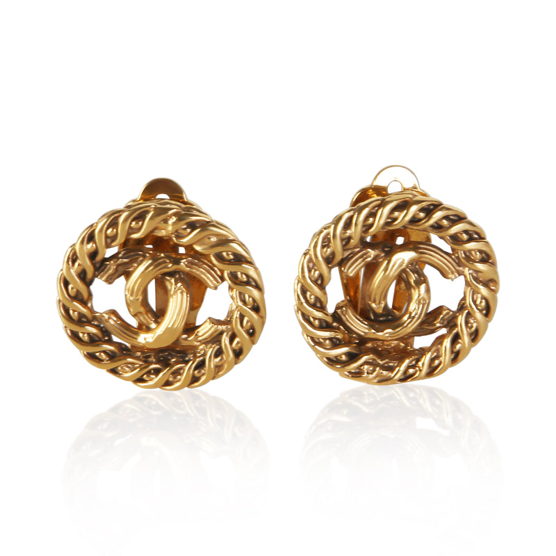 Chanel Gold Plated Vintage CC Earrings fv