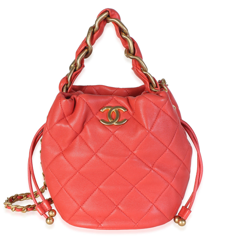 Chanel Red Quilted Calfskin Chain Is More Bucket Bag Handbag fv