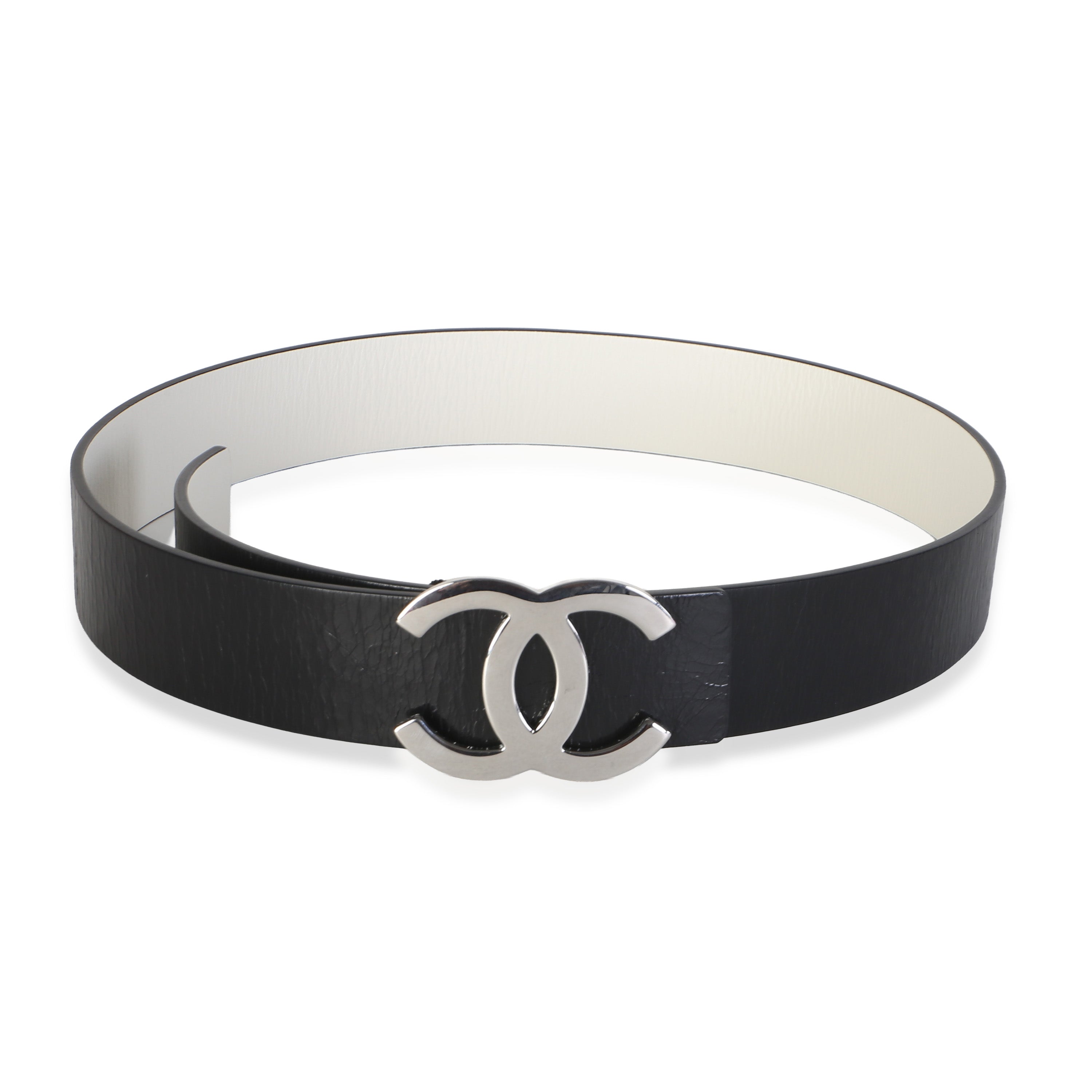 Chanel B22 White Black Patent Reversible CC Belt 80 id