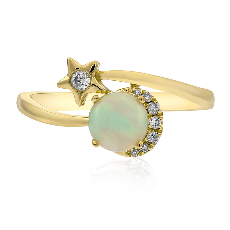 myGemma Yellow Gold Opal and Diamond Star Bypass Ring fv