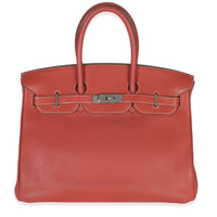 Hermès Sanguine White Clemence Verso Birkin 35 PHW Handbag fv