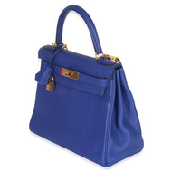 Hermès Bleu Electrique Togo Retourne Kelly 28 GHW Handbag sv