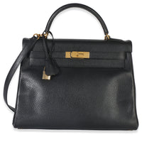 Hermès Vintage Black Ardennes Kelly 32 GHW Handbag fv