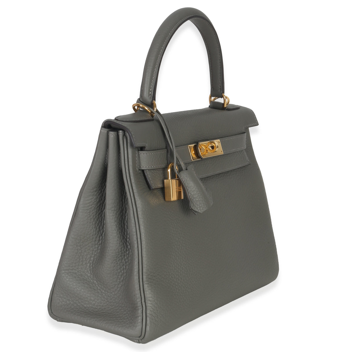 Hermès Gris Meyer Clemence Retourne Kelly 28 GHW Handbag bv