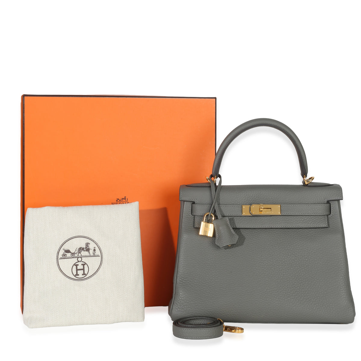 Hermès Gris Meyer Clemence Retourne Kelly 28 GHW Handbag sv