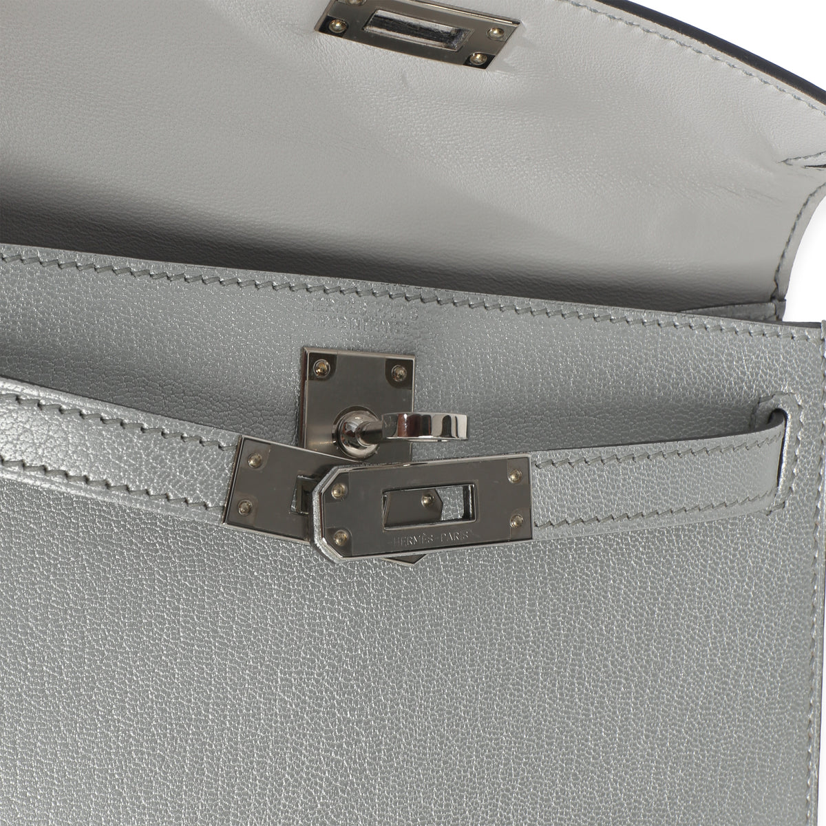 Hermès Argent Metallic Chevre Chamkilight Sellier Mini Kelly II 20 PHW Handbag ad2
