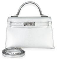 Hermès Argent Metallic Chevre Chamkilight Sellier Mini Kelly II 20 PHW Handbag fv