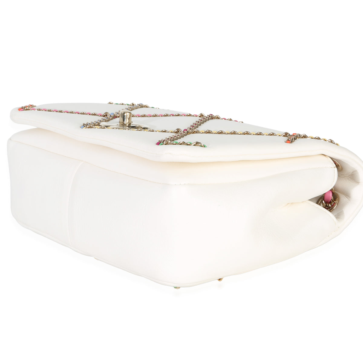 Chanel White Lambskin Multicolor Chain Intertwined Small Flap Bag Handbag box