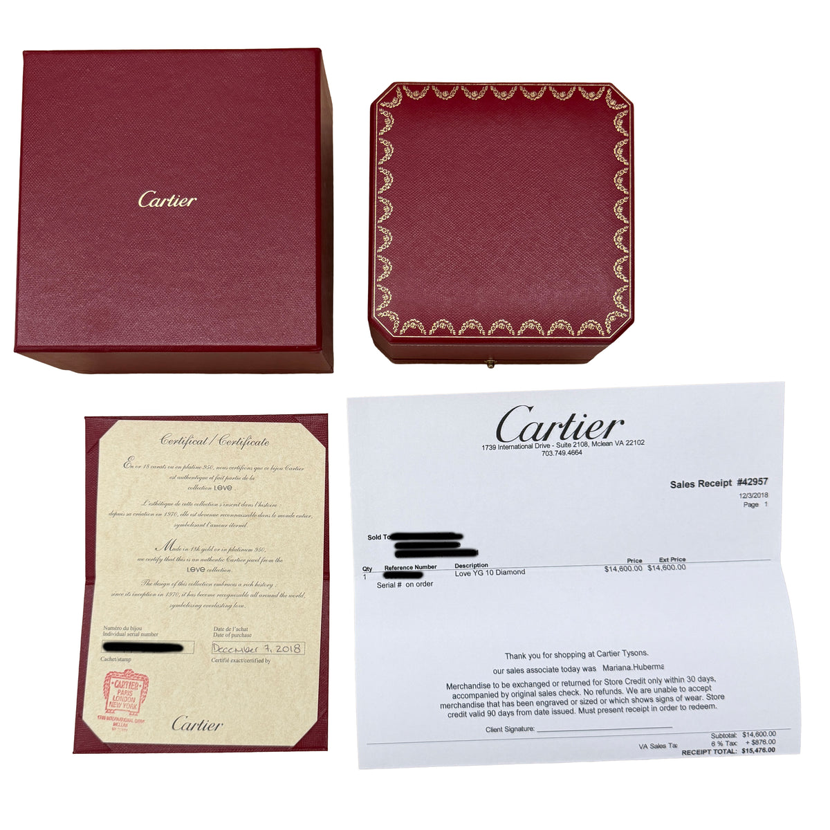 Cartier Yellow Gold Diamond Love Bracelet box