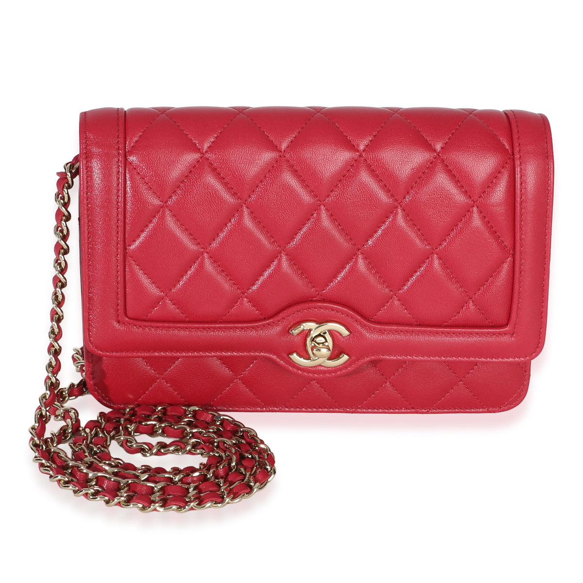 Chanel Red Quilted Lambskin Hold The Line CC Wallet On Chain Handbag fv