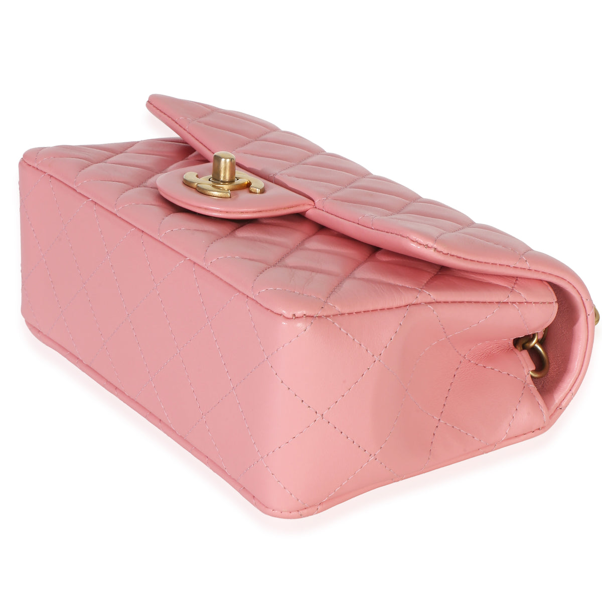Chanel Pink Quilted Lambskin Mini Rectangular Flap Bag Handbag box