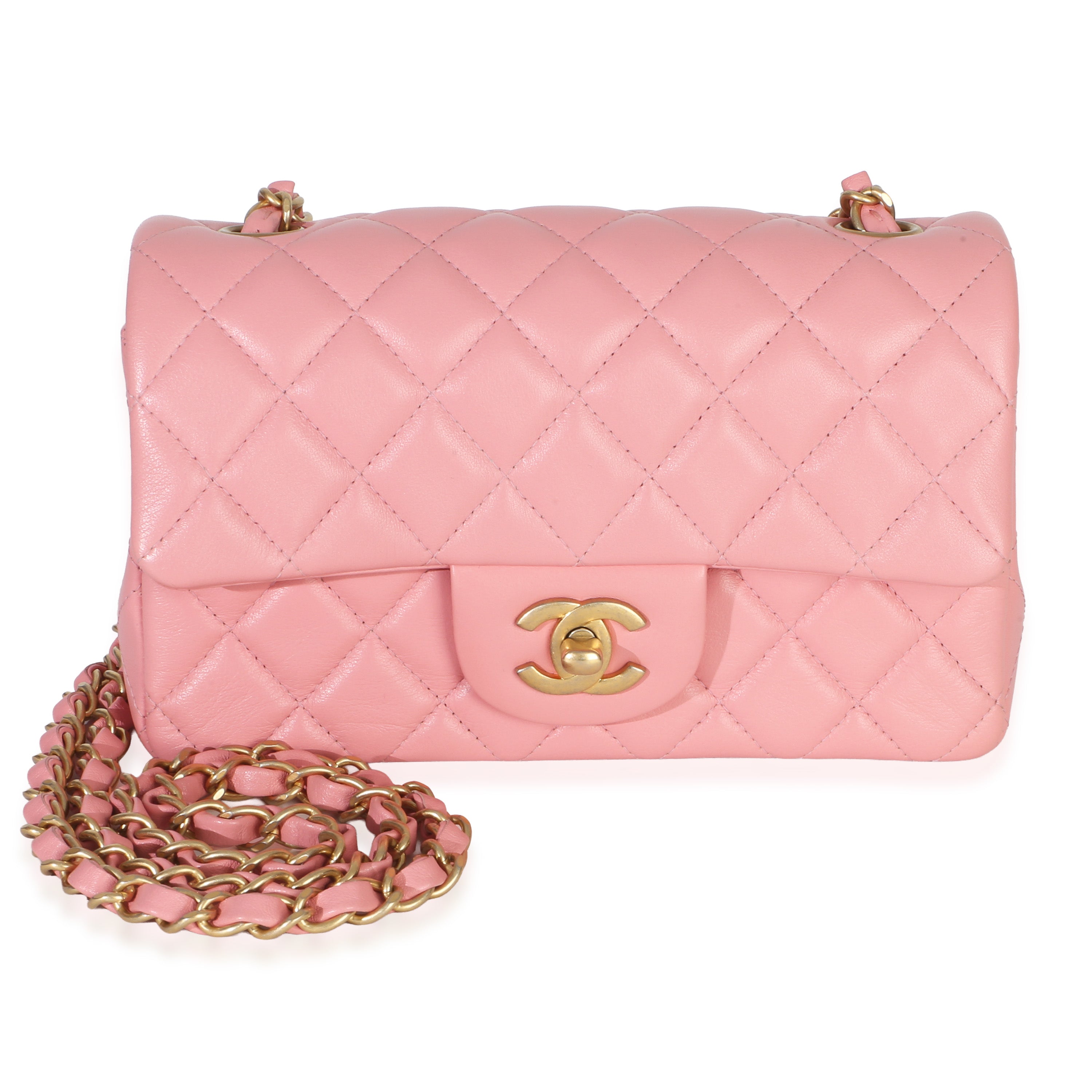 Chanel Pink Quilted Lambskin Mini Rectangular Flap Bag Handbag fv