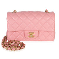 Chanel Pink Quilted Lambskin Mini Rectangular Flap Bag Handbag fv