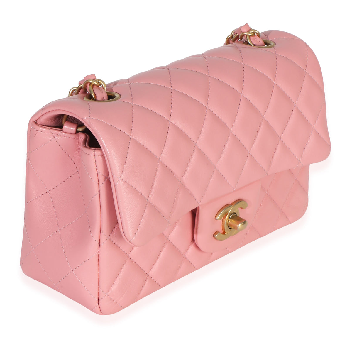 Chanel Pink Quilted Lambskin Mini Rectangular Flap Bag Handbag pv