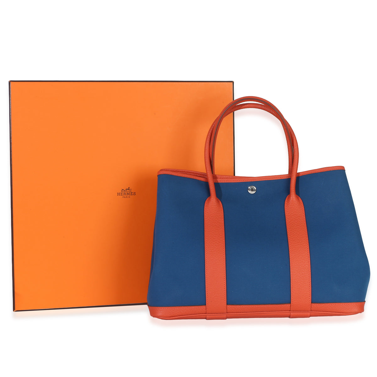 Hermès Bleu Outremer Capucine Toile Officier Vache Country Garden Party 36 PHW Handbag av