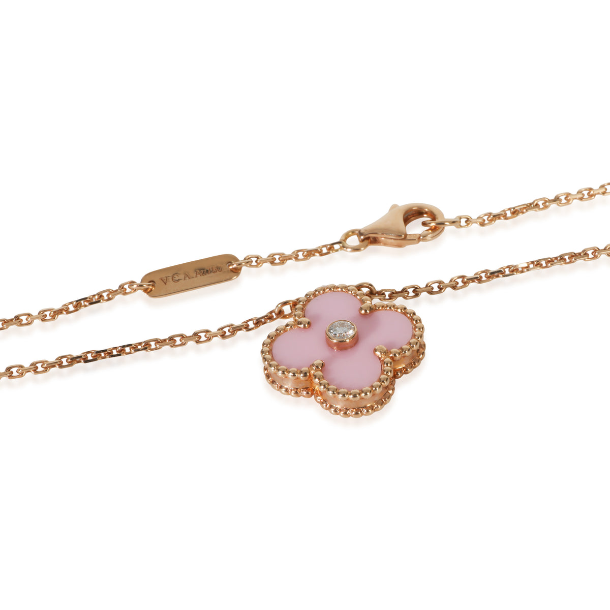 Van Cleef & Arpels Rose Gold Diamond 2015 Ltd Edition Vintage Alhambra Pendant clasp