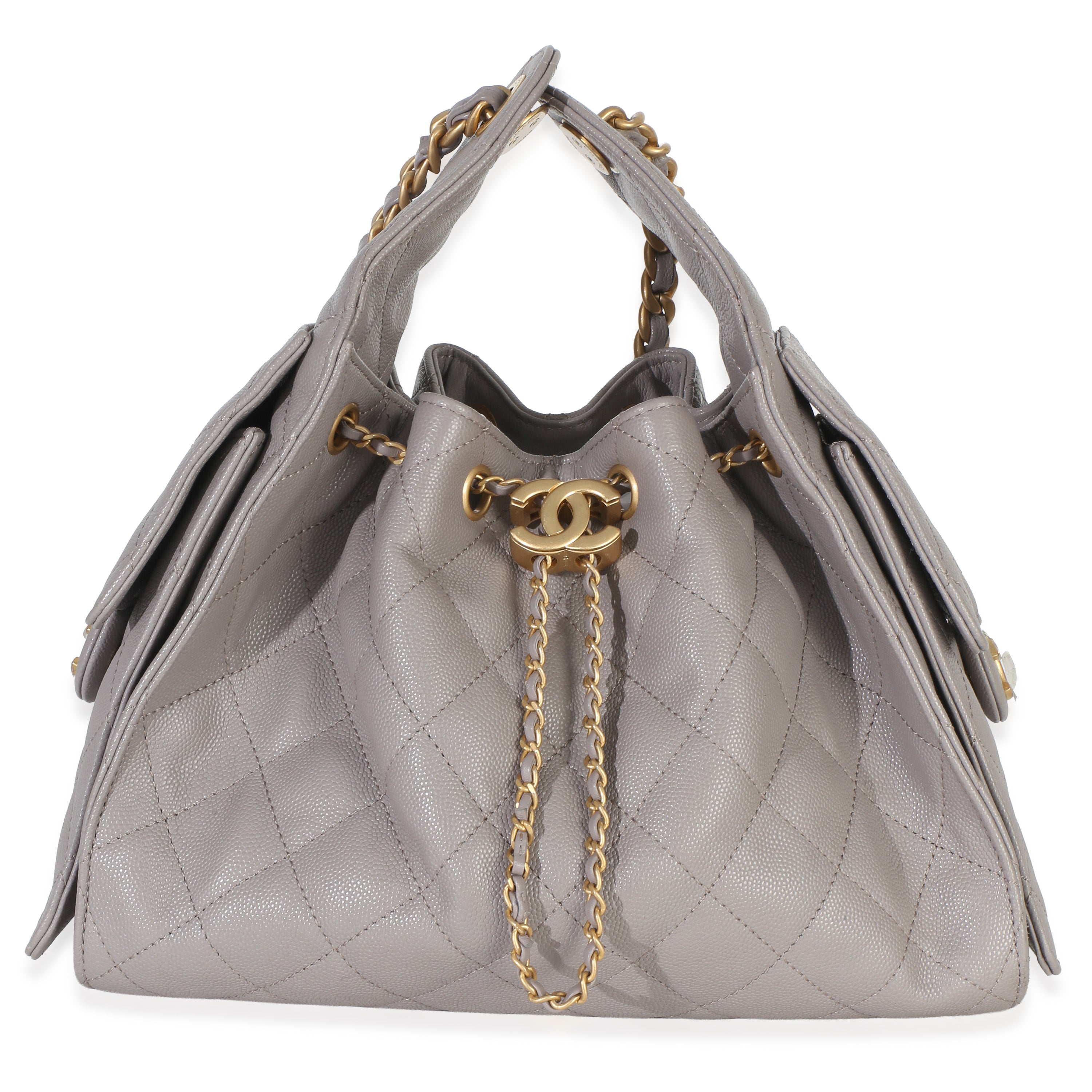 Chanel Grey Quilted Caviar Small  25 Hobo Handbag Handbag fv