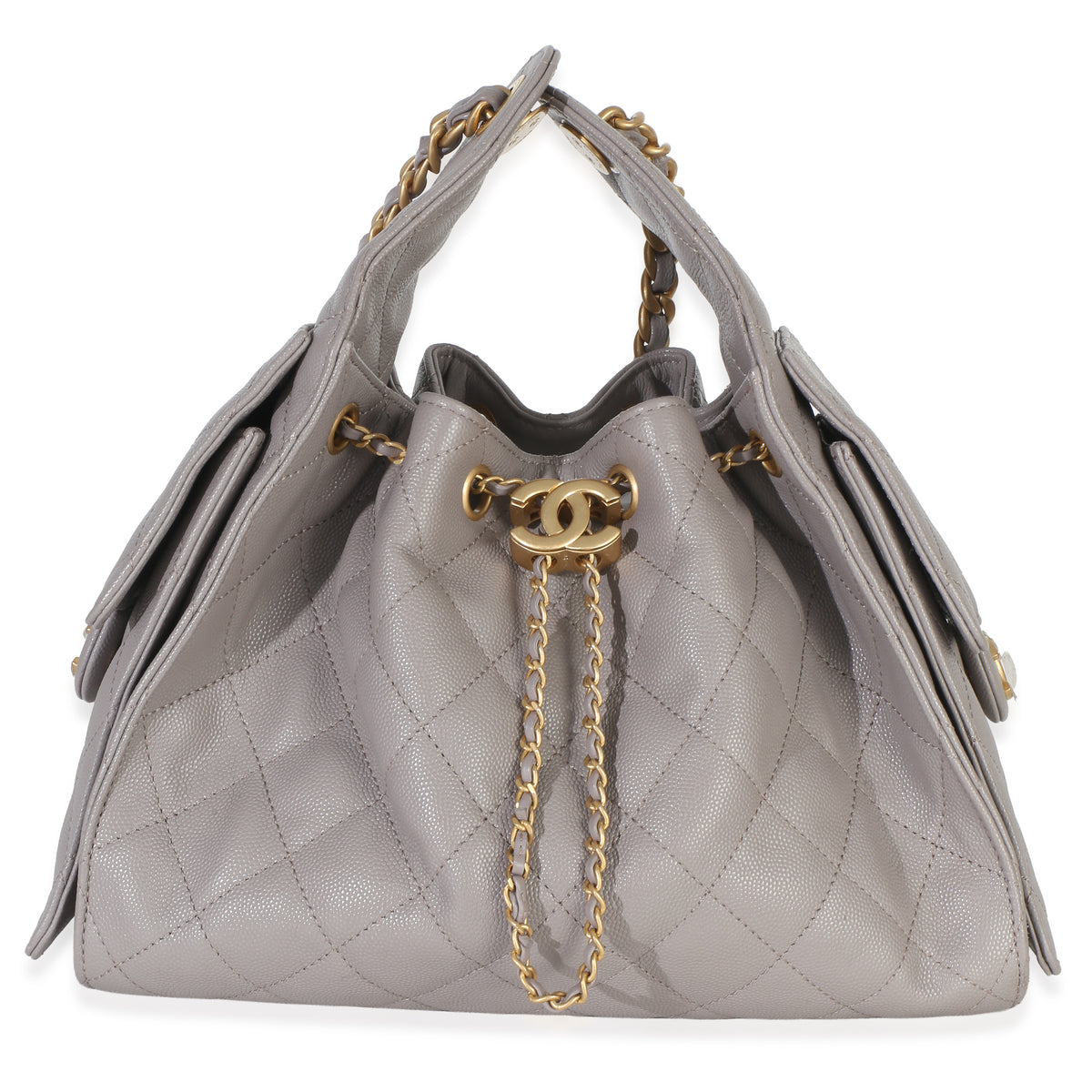 Chanel Grey Quilted Caviar Small  25 Hobo Handbag Handbag fv