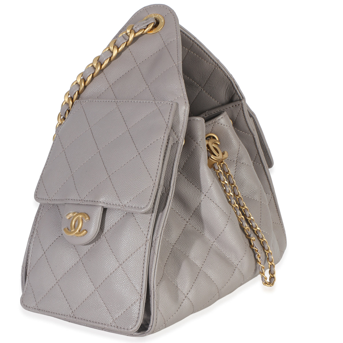 Chanel Grey Quilted Caviar Small  25 Hobo Handbag Handbag pv