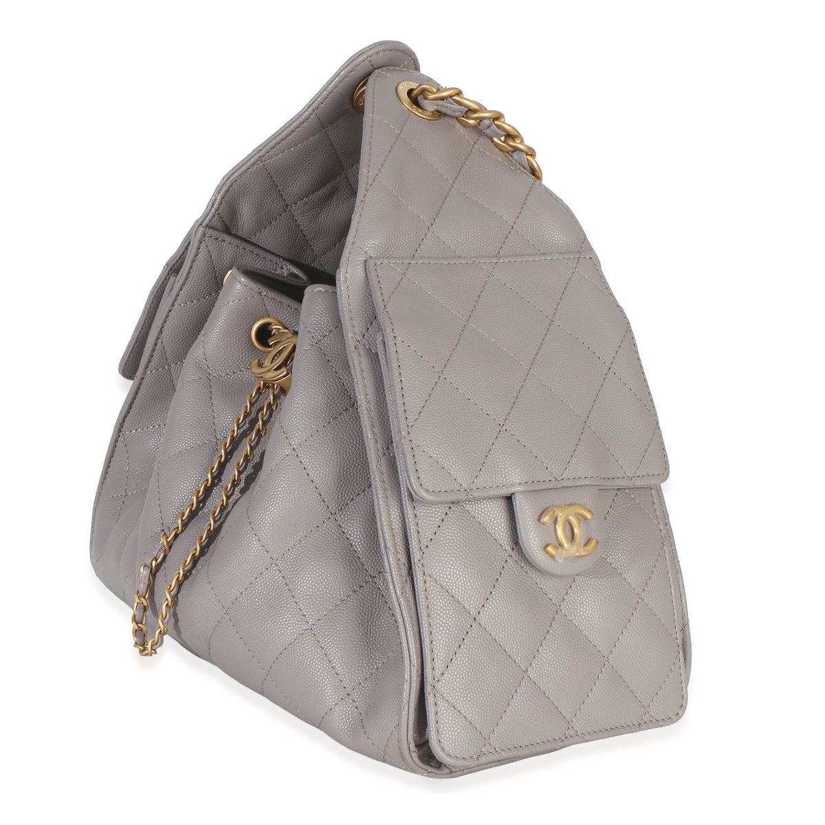 Chanel Grey Quilted Caviar Small  25 Hobo Handbag Handbag sv