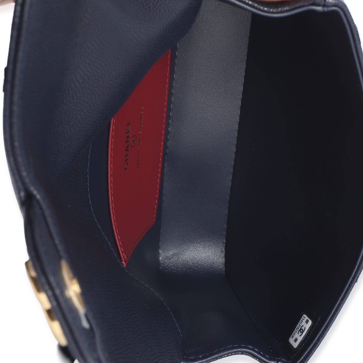 Chanel Navy Grained Shiny Calfskin Preppy Flap Bag Handbag av