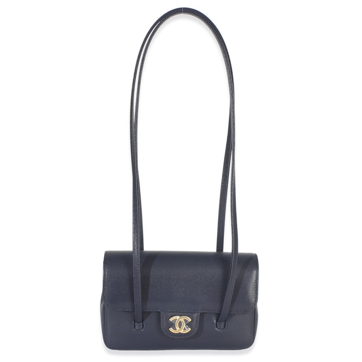 Chanel Navy Grained Shiny Calfskin Preppy Flap Bag Handbag fv