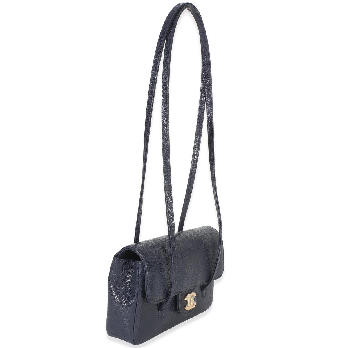 Chanel Navy Grained Shiny Calfskin Preppy Flap Bag Handbag pv
