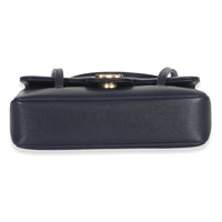 Chanel Navy Grained Shiny Calfskin Preppy Flap Bag Handbag stamp