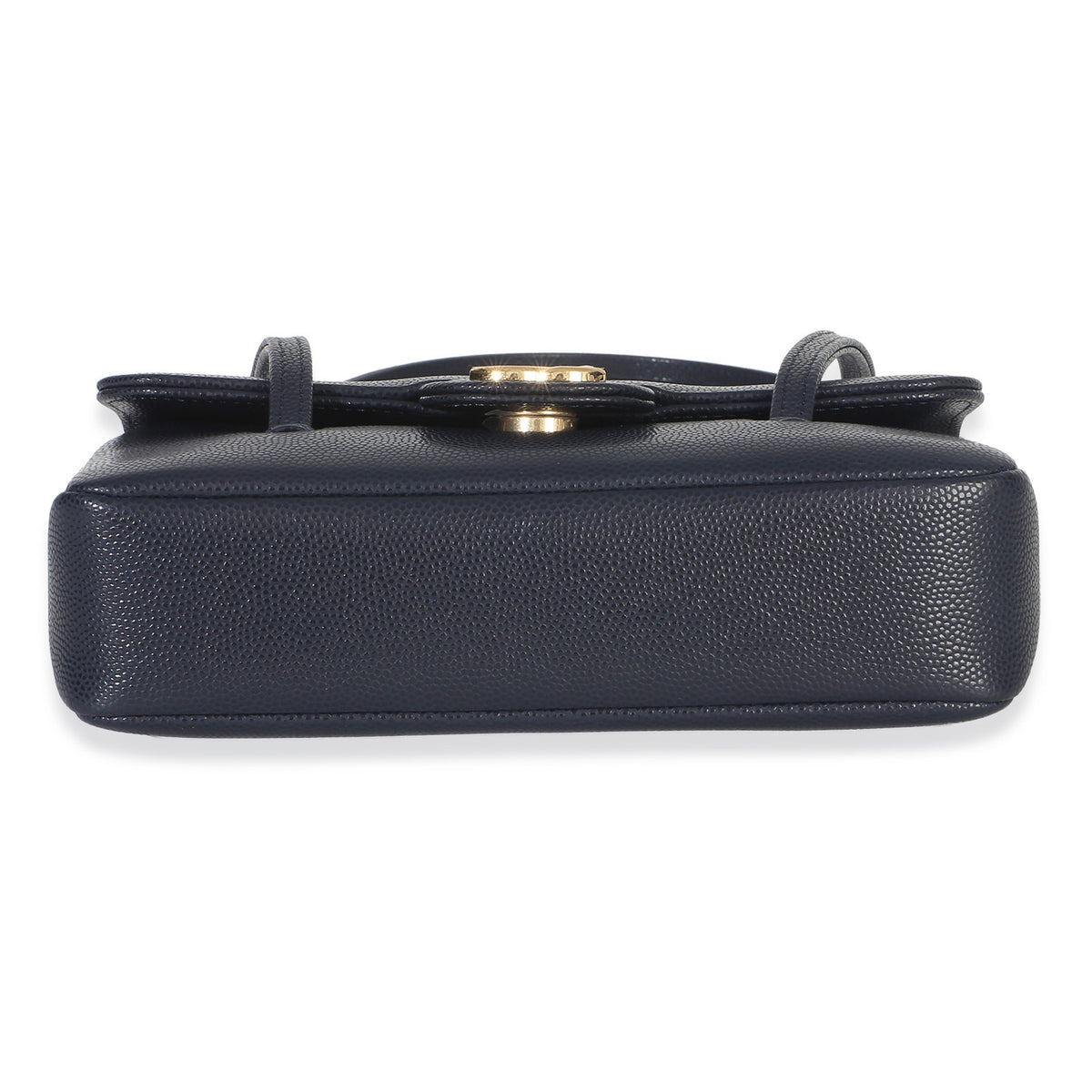 Chanel Navy Grained Shiny Calfskin Preppy Flap Bag Handbag stamp