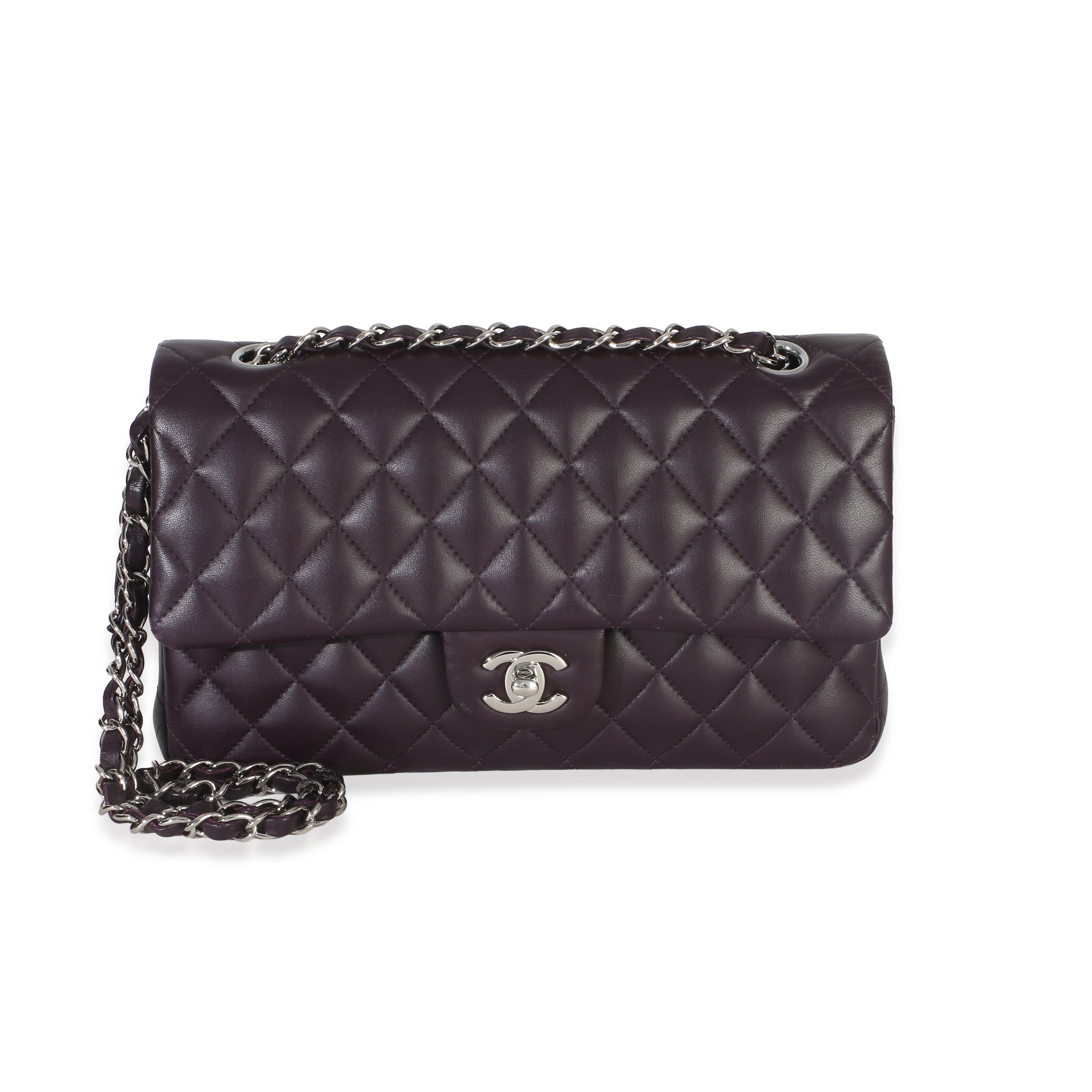 Chanel Purple Quilted Lambskin Medium Classic Double Flap Bag Handbag fv