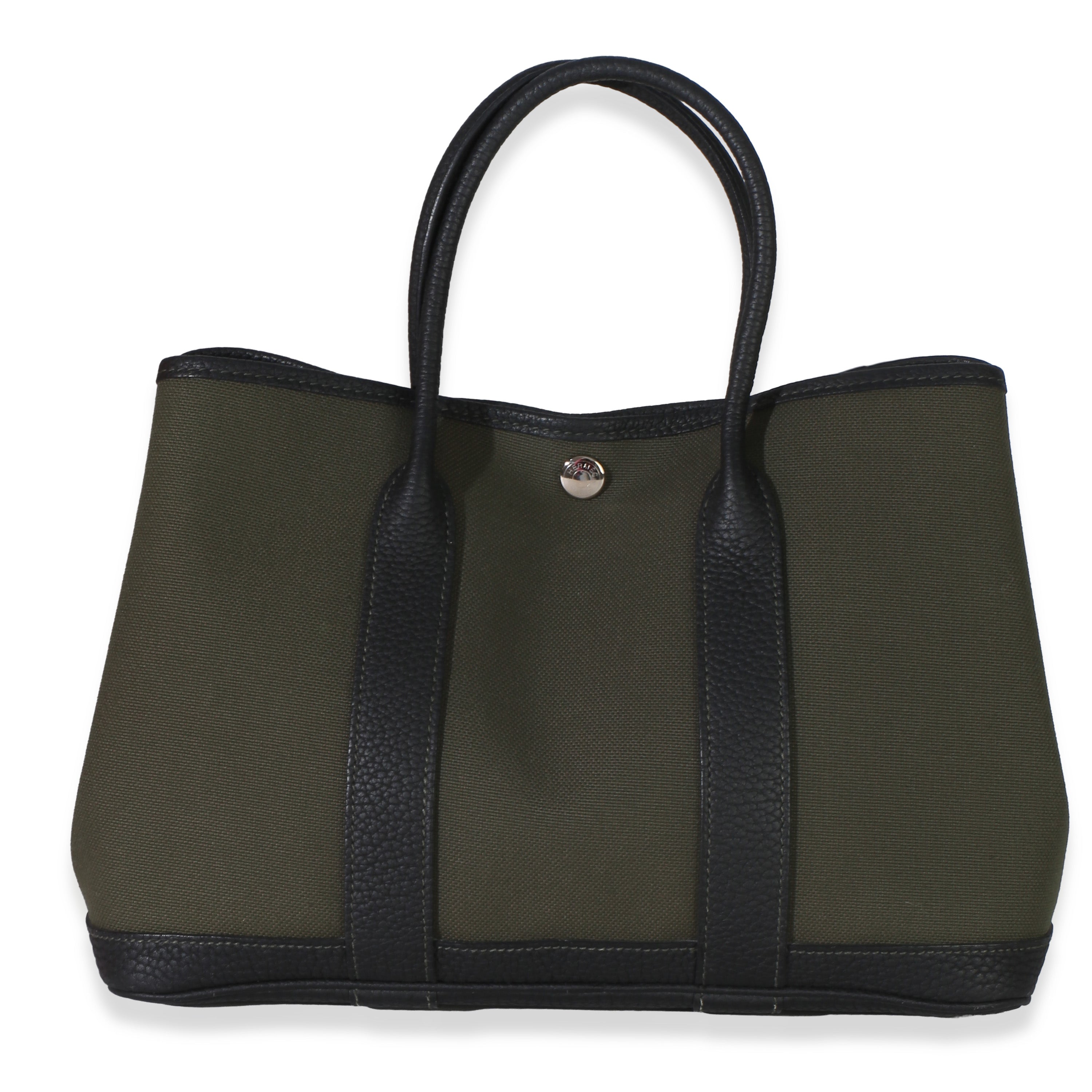 Hermès Vert De Gris Toile Negonda Garden Party 30 PHW Handbag fv