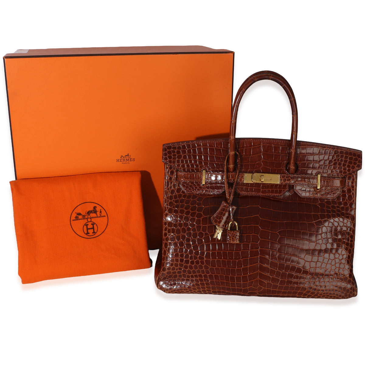 Hermès Miel Porosus Crocodile Birkin 35 GHW Handbag 10